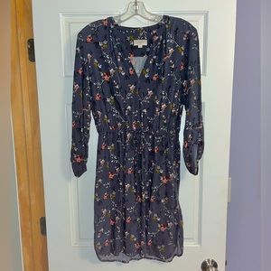 Loft- Women’s 3/4 sleeve floral dress with tie waist